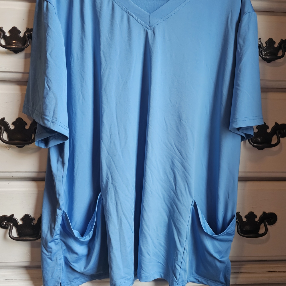 Womens  Blue V-Neck DryFit Scrub Top